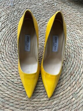 🚩steal Jimmy Choo Yellow Patent Pointed-Toe Pumps